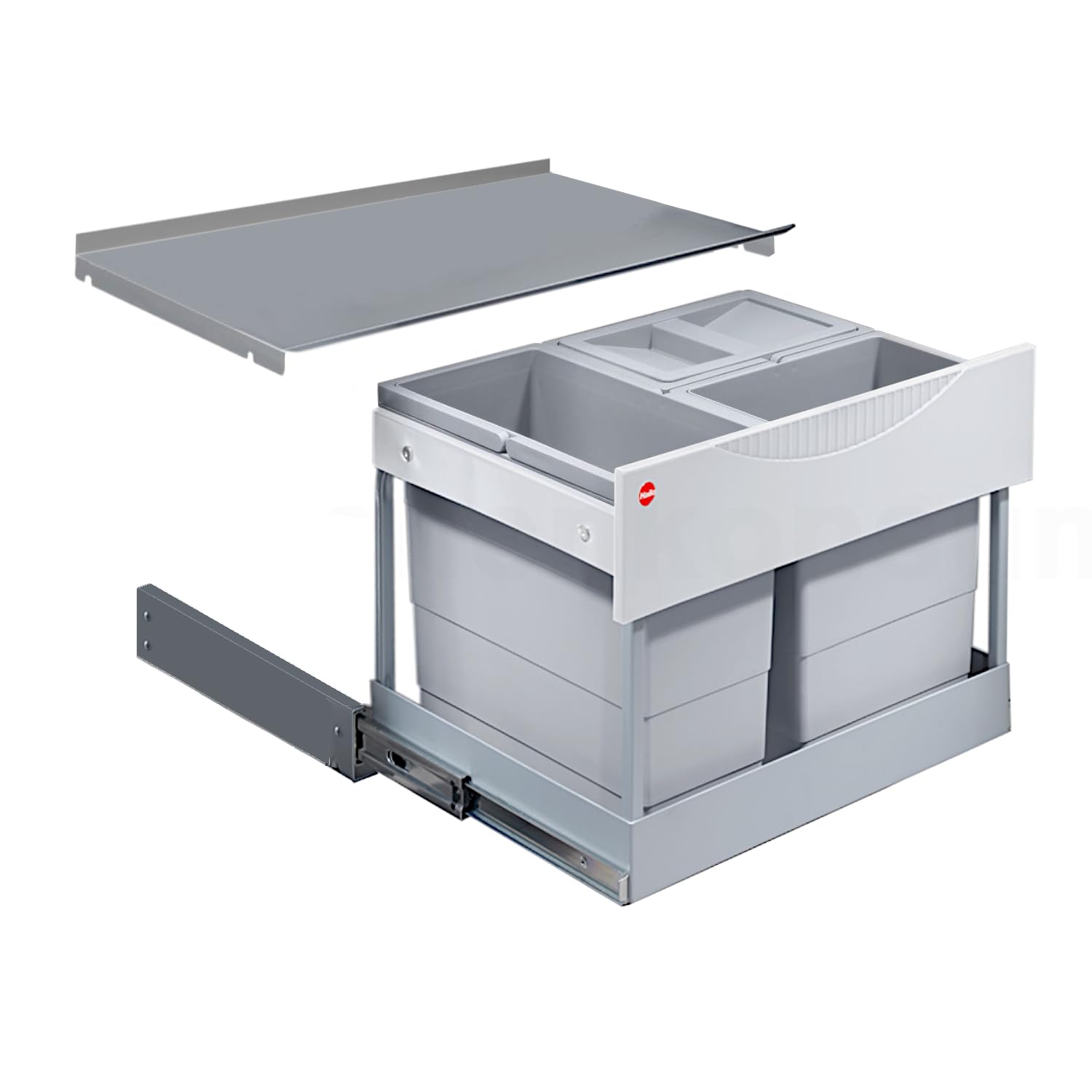 Hailo Abfallsammler 3644801 | 3-fach Raumspar Tandem Mülleimer | 2x 8.5 + 12L Abfalleimer | Ausfahrautomatik integriert | Mülltrennsystem ab 60 cm Unterschrank | Passend für Drehtür