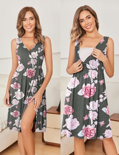Image of Ekouaer Maternity Nursing Gown and Robe Set Labor Delivery Nursing Nightgowns for Breastfeeding Pregnancy Clothes