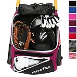 Athletico Baseball Bat Bag - Backpack for Baseball, T-Ball & Softball Equipment & Gear for Youth and Adults | Holds Bat, Helmet, Glove, & Shoes |Shoe Compartment & Fence Hook (Maroon)