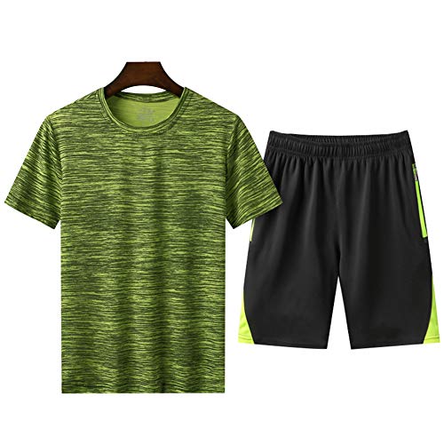 Amropi Men'S 2 Piece Tracksuit Short Sleeve T-Shirts Top And Shorts Summer Sports Set Army Green Black cover
