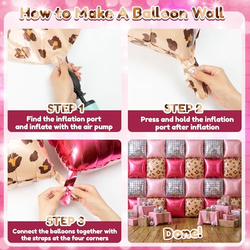 Image of Xqumoi Cheetah Print Square Foil Balloons Wall Backdrop - 36pcs Mixed Color Leopard Print Balloon Kit, Party Decor for Birthday, Bachelorette, Wild Theme Party Photo Booth Backdrop (Pink)