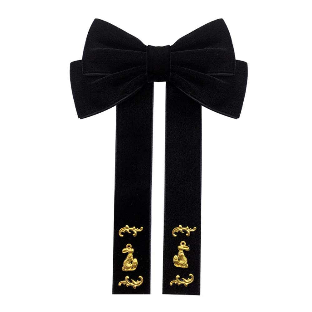 Chengzi Girls Black Lady Bow Tie Brooch Velvet Sweet And Elegant Blouse Collar Bowknot (Black)