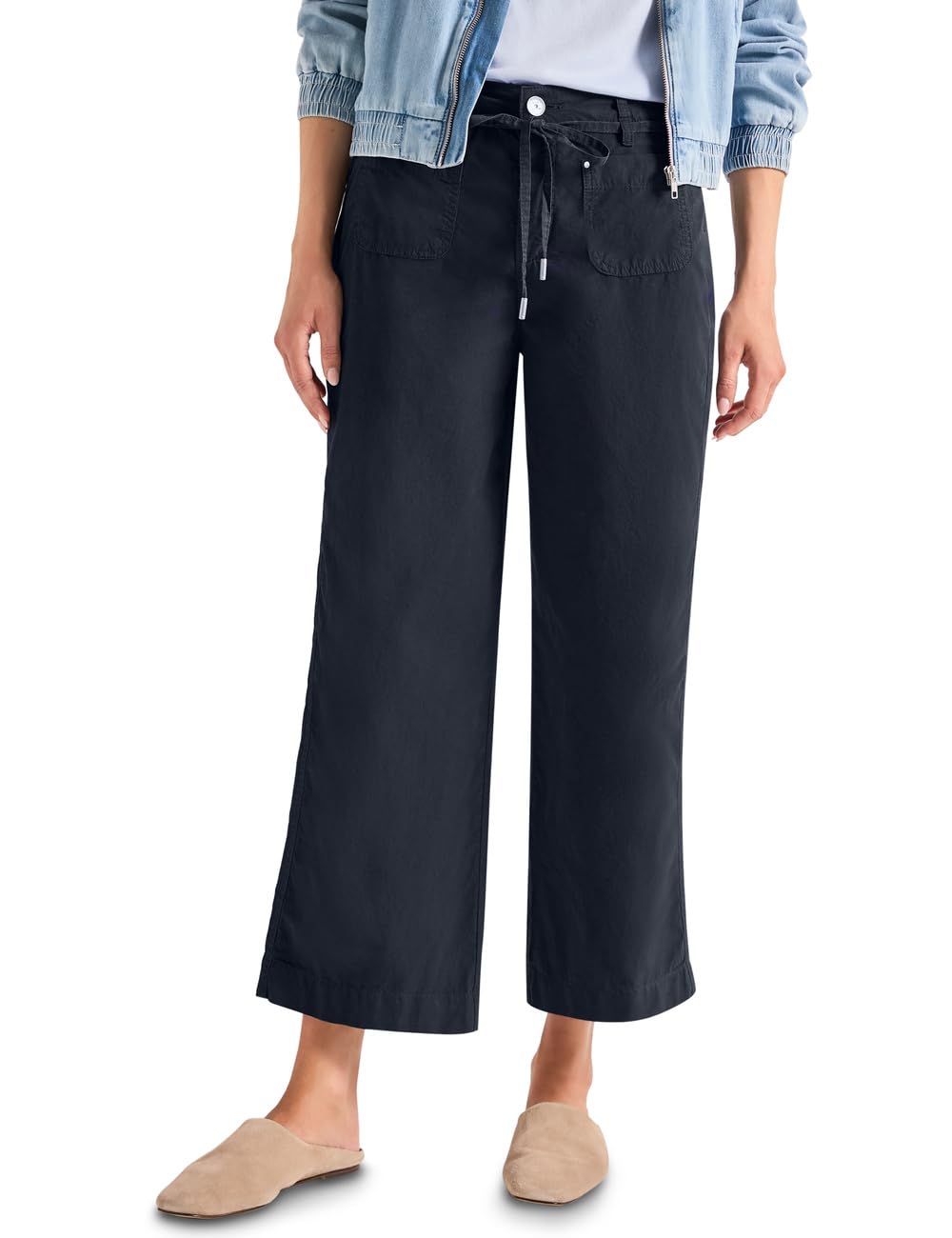Street One Women's Straight Leg Trousers in Washed Look 3818390, Shadowed Navy, 34W x 28L