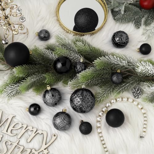 SZVRL Christmas Balls Ornaments -36pcs Shatterproof Christmas Tree Decorations with Hanging Loops for Xmas Tree, Holiday Party, Wedding & Indoor Home Decor,6 Styles in 3 Sizes (Black) - image 5