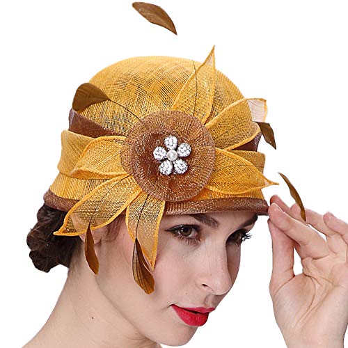 Koola Flower Fascinator Hat for Women Wedding Hats Fascinators Tea Party Feather Cocktail Headwear, Yellow, One_Size