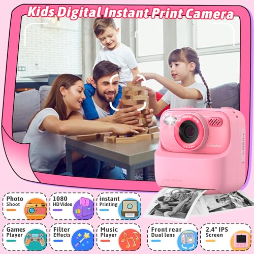 Upgrade Kinderkamera Sofortdruck für Jungen und Mädchen, 1080P HD Dual-Linse Selfie Digitalkamera mit Druckpapier & 32G Karte, Weihnachten Geburtstag Geschenke Spielzeug für Kleinkind und Jugendliche