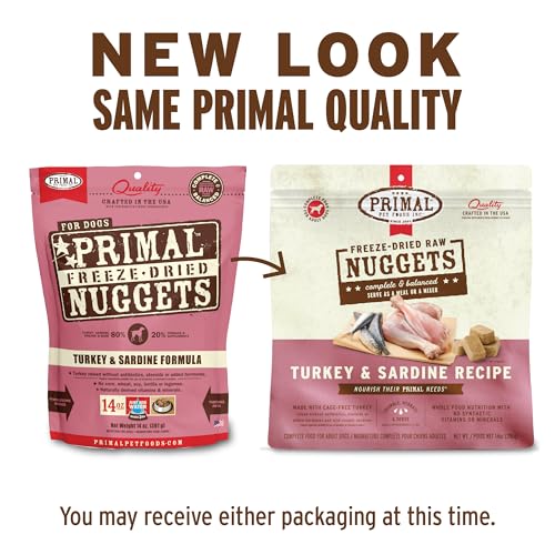 Primal-Freeze-Dried-Raw-Dog-Food-Nuggets-Turkey-Sardine-Complete-Balanced-Meal-Also-Use-as-Topper-or-Treat-Premium-Healthy-Grain-Free-High-Protein-Raw-Dog-Food-14-oz Primal Freeze Dried Raw Dog Food Nuggets Turkey Sardine Complete Balanced Meal Also Use as Topper or Treat Premium Healthy Grain Free High Protein Raw Dog Food 14 oz
