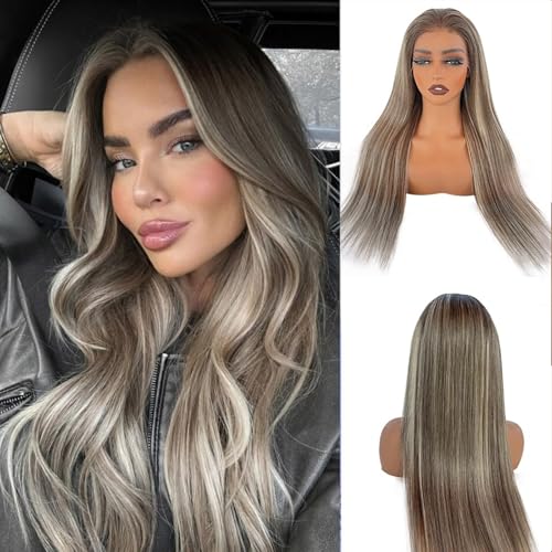 18 Inch Highlights Brown Human Hair Wigs for White Women ...