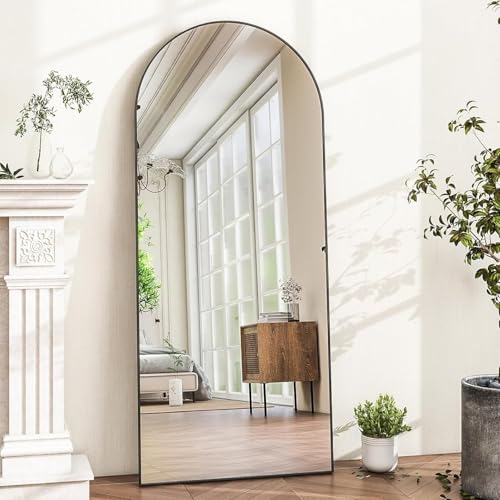 Kdtoll Espejo de Cuerpo Entero 198 x 89 cm | Espejo de Pie Arqueado con Marco de Aluminio | Montaje en Suelo o Pared | Espejos Grandes de Pared para Vestidor, Dormitorio y Salón