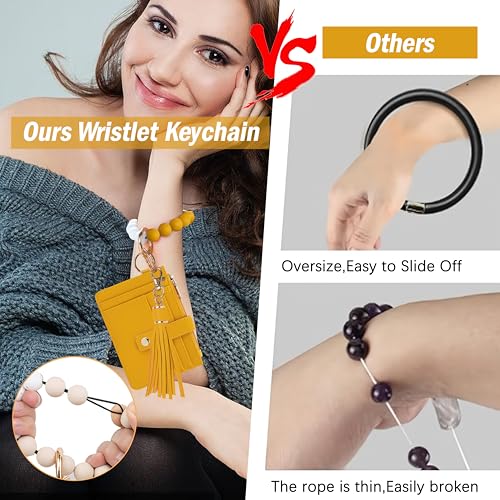 Image of KNGITRYI Wristlet Wallet for Women,RFID Keychain Wallet with Beaded Strap | 8 Card Slots,ID Window,Zipper Pocket,Leather Tassel,Compact Design