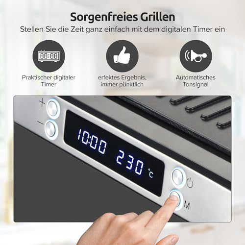 Olvy Sandwichmaker XXL, Digitaler Kontaktgrill mit Antihaftplatten, 3-in-1 Panini Maker, 180° offener Grill, einstellbare Temperatur, Timer, große Kochfläche, Cool-Touch-Griff, PFAS-freie Beschichtung