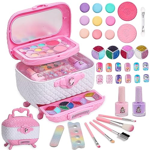 Cafiuio Kids Makeup Kit for Girl - Kids Makeup Kit Toys for Girls Play Real Girls Toys Washable Make Up Non ToxicToddlers Pretend Cosmetic (Pink)