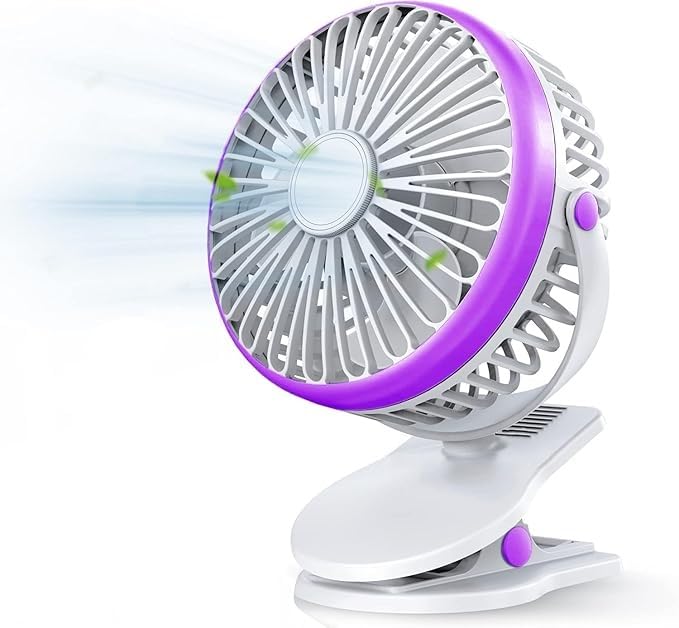 Image of efluky 4000mAh Rechargeable Clip Desk Mini Fan, Portable Table Fan, USB Rechargeable Clooing Fan for Men & Women, USB Battery Powered Quiet Personal Fan,5 Speed for Home Office Travel (Purple)