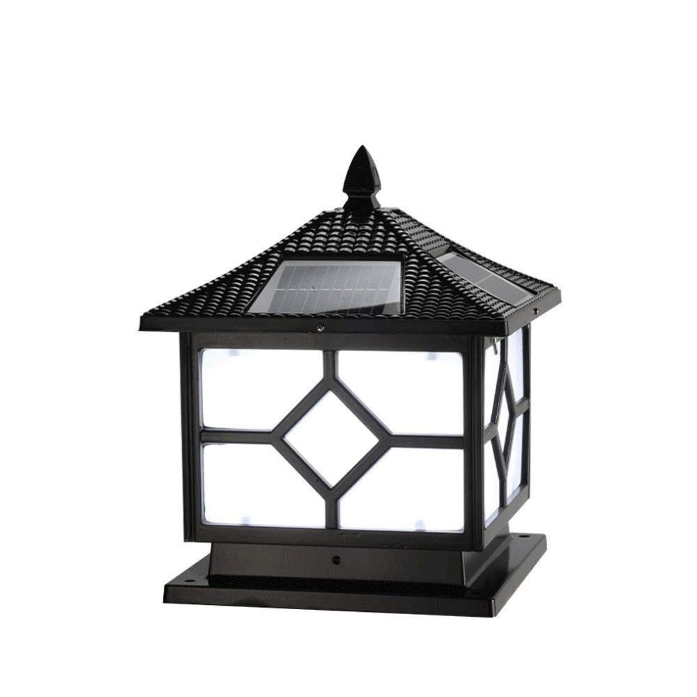 Lampade a colonna per cancello da esterno Giardino esterno Lampade a colonna a colonna solare a LED Quadrato Nero Alluminio Metallo Retro Energia solare Stigma Paletto luminoso Cortile Illuminazione d