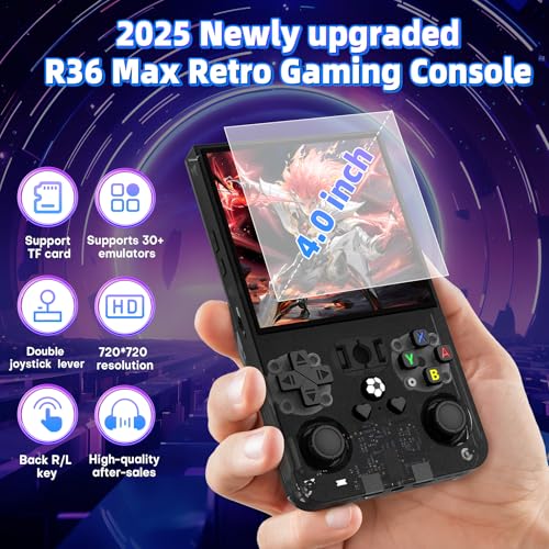 R36 Max Retro Handheld Game Console, Video Game Console with 64G Built-in 18000+ Games, 4000mAh Rechargeable, Support 30+ Simulators, Linux System, 4.0 Inch IPS Screen Portable Pocket Arcade, Black - Image 3