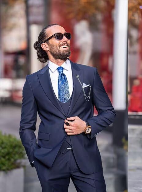 Mens Wedding Suits 3 Piece Slim Fit Double Breasted Suit Men Classic Solid One Button Prom Dress Blazer Vest and Pants2