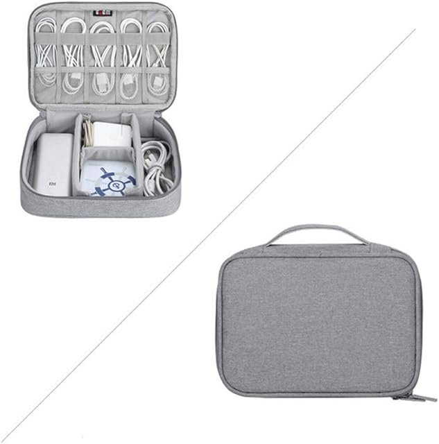 Single Layer Travel Electronics Organizer Bag Cable Carry Pouch, Portable Cable Case for Hard Drive,Power Bank,Charger,Laptop Adapter-Gray-Single Layer