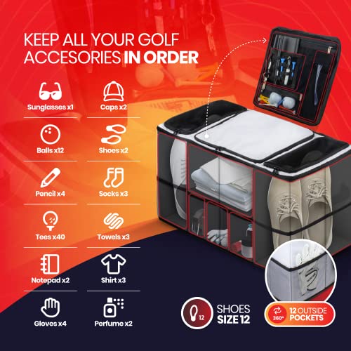 Roonin Golf Travel Bag Trunk Organizer For Car, Golf Shoe Bag For Women & Men, Golf Accessory Bag Organizer Locker, Golf Storage Balls, Tees, Gloves, Accessories, Golf Gifts For Men Golfers Women Dad #TOP1