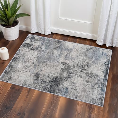 RUUGME Washable Abstract Rug 2x3:Living Room Large Vintage Area Rug Soft Indoor LowPile Carpet Bedroom, Dining Room Non-Slip Backing Stain Resistant Distressed Floor Dec Machine Washable Mat 2X3 Blue