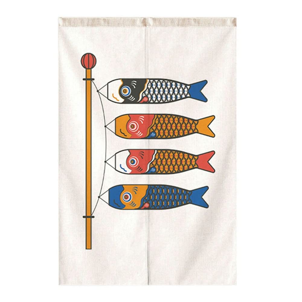 Surwin Tropical Fish Japanese Noren Doorway Curtain Long Cotton Linen Artistic Style Door Curtain Window Treatment Tapestry For Kitchen Bistro Partition Shading Home Decorative (85X150cm,)