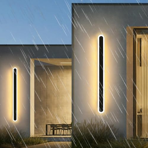 Applique murale LED extérieure noire 60cm lumière chaude IP65 étanche en acrylique pour terrasse