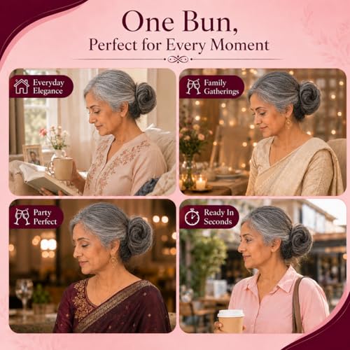 Image of Messy Bun Scrunchie Hair Extension for Women & Girls - 100% Natural Real Human Hair Juda | Hair Bun Accessories for Women - Trendy Messy Hair Look, Grey (30g)