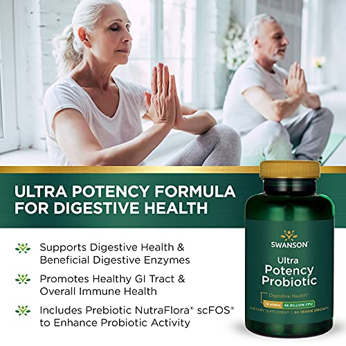 Swanson Ultra Potency Probiotic Digestive Health Immune System Support 66 Billion Cfu Prebiotic Nutraflora Scfos 60 Drcaps Veggie Capsules (Caps) #TOP3