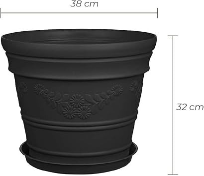 Antik Papatya Desenli Siyah Renk Saksı 21 Litre Siyah