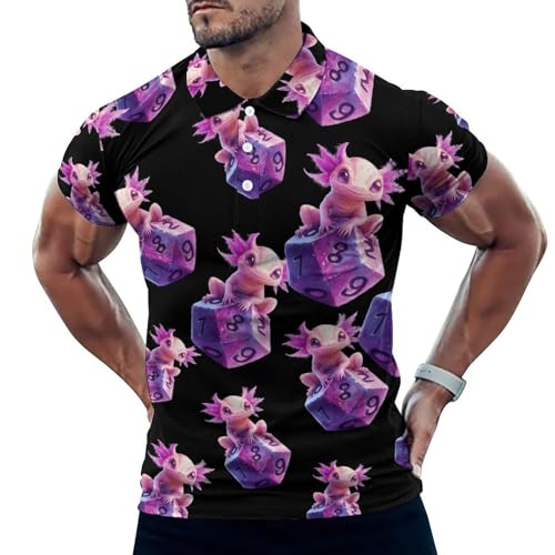 Axolotl with Dice Basic Polo Shirts for Men Button Down Collar Short Sleeve Golf Tees Tops