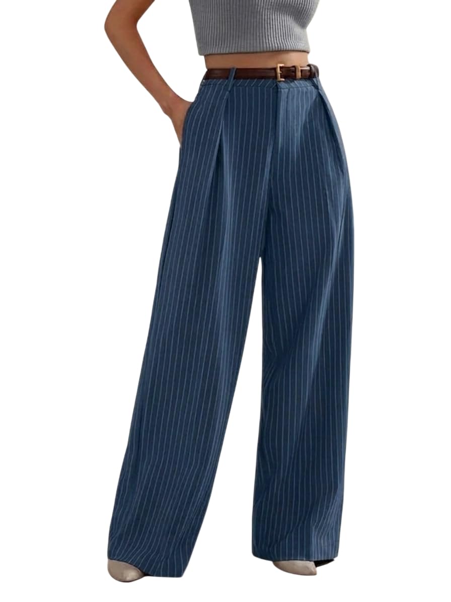 kotty Women’s Tailored Wide Leg Pinstripe Pants – High Waisted Straight Fit Work Trousers with Pockets, Elegant Office & Business Casual Wear-picture-23