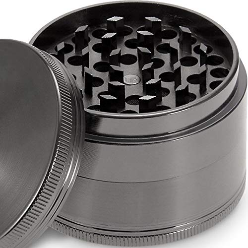DENNOV Spice Herb Grinder, 4 Piece 2.2\", Premium Zinc Alloy- Ancient Silver