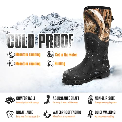 GUGULUZA Hunting Rubber Boots, Waterproof Hunting Boots with 6 mm Neoprene for Men, Insulated Rain Boots for Outdoors2