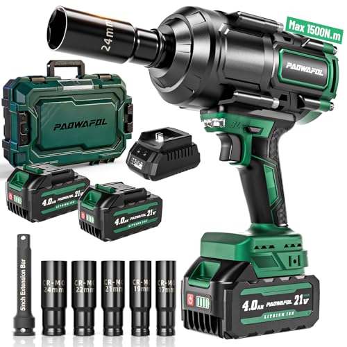 PAOWAFOL 2026 New Upgrade 1500N.m(1106ft-lbs) Impact Wrench, High Torque 1/2 Impact Gun with 21V...