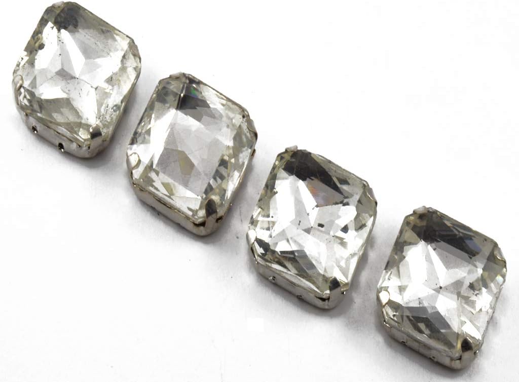 The Design Cart White/Crystal Square Shaped Glass Stone with Catcher (23 mm x 23 mm) (10 Pieces)