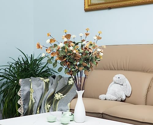 Uiizic Artificial Flowers Wedding Bouquets Fake Plastic Leaves Flowers For Home Party Hotel Centerpieces Decorations (Frost-Green And Beige, 6Pcs Leaves) #TOP2