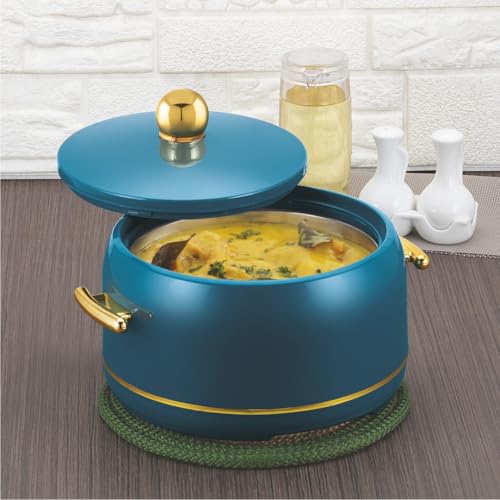 Image of Modware Atlantis Casserole 2500ml Elegant Design Premium Hot Pot, Retains Temperature for Hours, Insulated Inner Steel Casserole for Roti, Hot Box for Home, Chapati Box, Serving Bowl with Lid (Teal)