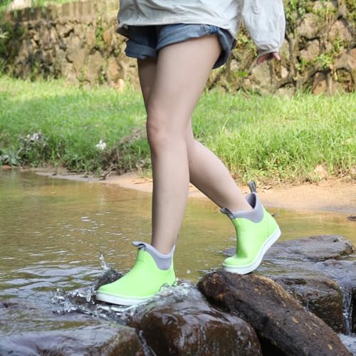 Image of Kalkal Women's Deck Boots, Waterproof Ankle Rain Boots Fishing Boots with High Traction, Women's Rubber Boots For Gardening Fishing Boating Camping