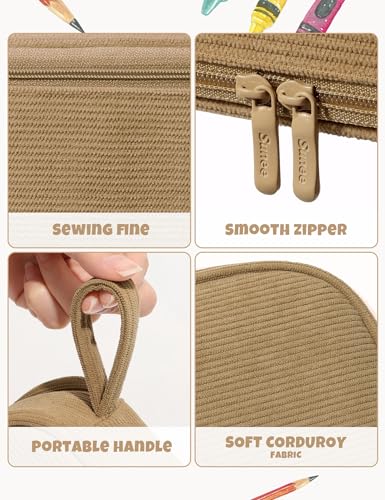 Image of SUNEE Cute Pencil Case, Large Pencil Pouch, Soft Corduroy Fabric Big Pencil Bag with Zipper, Kawaii Pen Bag Stationery Storage and Organizer, School Supplies for Teen, Student, Boys, Girls, Khaki