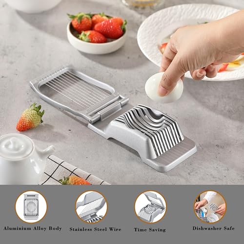 Egg Slicer for Hard Boiled Eggs, LCCOWOT Heavy Duty Strawberry Slicer Cutter, Stainless Steel Wire Cup Slicer with Aluminium Body, Perfect for Eggs, Fruit, Spam, Mushroom and More - Thumbnail 4