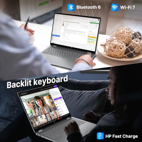 Image of HP OmniBook X Flip 2-in-1 Copilot+ PC Laptop, 16 inch FHD+ OLED Touchscreen, AMD Ryzen AI 9 465, 32GB LPDDR5X, 3TB Storage (2TB SSD+1TB Docking Station), Backlit Keyboard, Wi-Fi 7, Win 11 Pro, Silver