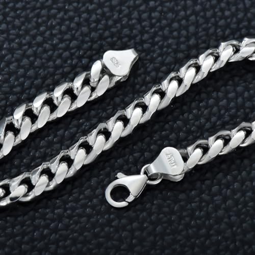 Dacc & Aya Fashion 925 Sterling Silver Flat Curb Cuban Link Chain Bracelet for Men Women, 3MM, 4MM, 7MM, Solid Silver Cuban Thick Big Link Chain Bracelet with Lobster Clasp, 7-9 Inch3