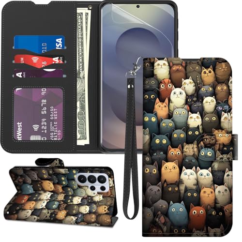 for Samsung Galaxy S26 Ultra Case Wallet with Screen Protector, Stand PU Leather Flip Folio Cover with Card Holder, Full-Body Protection Phone Case for Samsung S26 Ultra 6.9'', Cartoon Cats