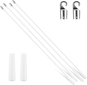 Bokon 4 Pcs Blinds Wand Replacement with Hook and Handle White Fiberglass Long Vertica Blind Wand for Windows Curtain Door Shades Opener Accessory 36 Inch