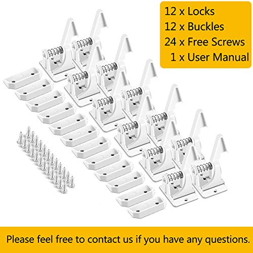 12 Pack Kindersicherung Schrank, Baby Sicherheit Schrankschloss Unsichtbare Schranksicherung Montage Ohne Bohren Und Schrauben, Schubladen Und Küchen Schranktüren (Weiß)