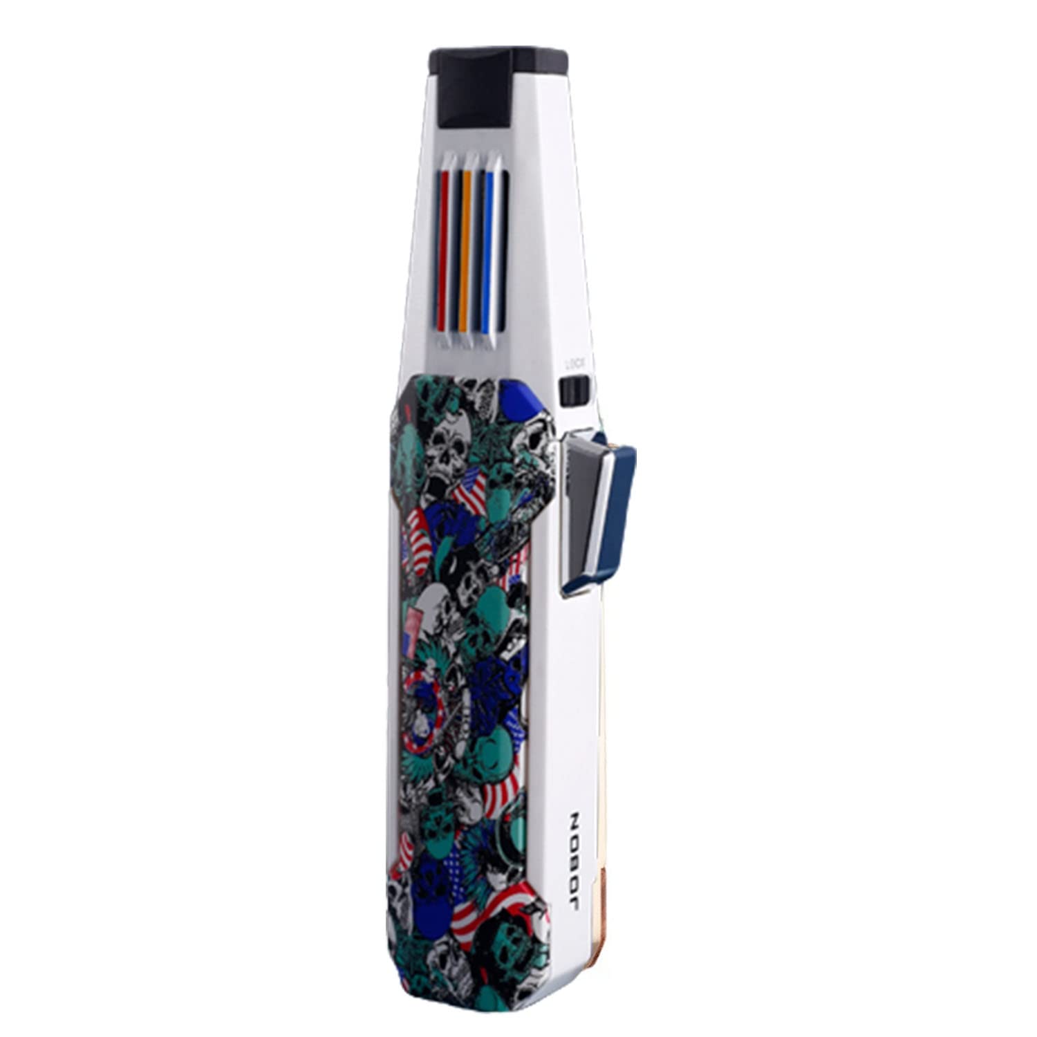 Jet Torche Stylo Briquet Coupe-Vent Réglable Rechargeable Flamme Forte avec Verrouillage Feu Briquet Butane pour Bougie Camping Barbecue Cuisine (Gaz Non Inclus),Skull