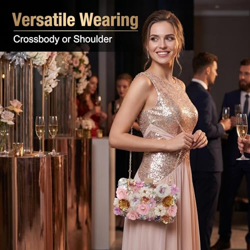 Pochette de soirée florale avec strass pour briller lors d'un mariage