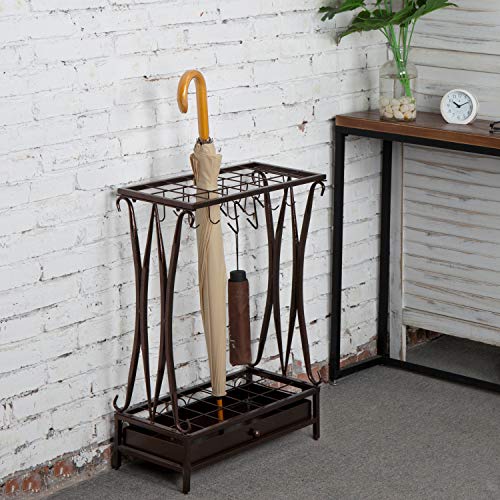 image for MyGift Modern Dark Brown Metal Umbrella Rack with 21 Slots and 12 Hook