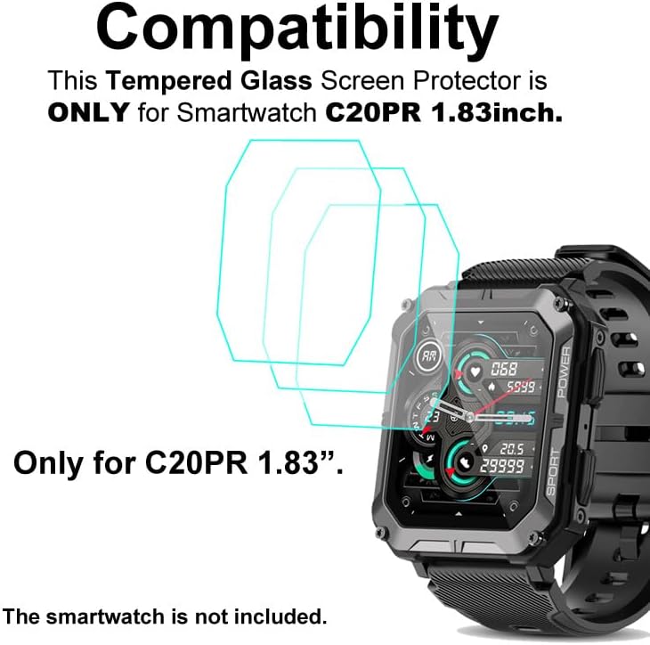 Miniatura 2 de smaate Protector de pantalla de vidrio templado compatible con PUREROYI C20PR 1.83 pulgadas, resistente reloj inteligente, 3 piezas, 9H