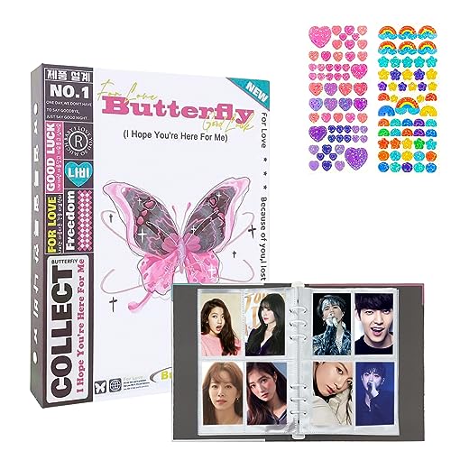 Classeur de cartes photo Kpop grande capacité 6 anneaux album papillon blanc