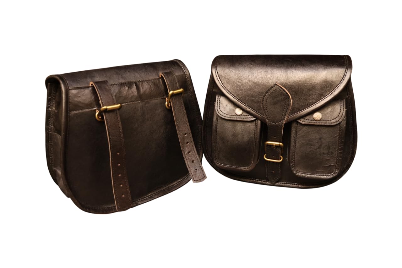 American Blue Borsa da Sella per Moto e Bicicletta in Pelle, Tasca Laterale con 2 Tasche Nere per Attrezzi